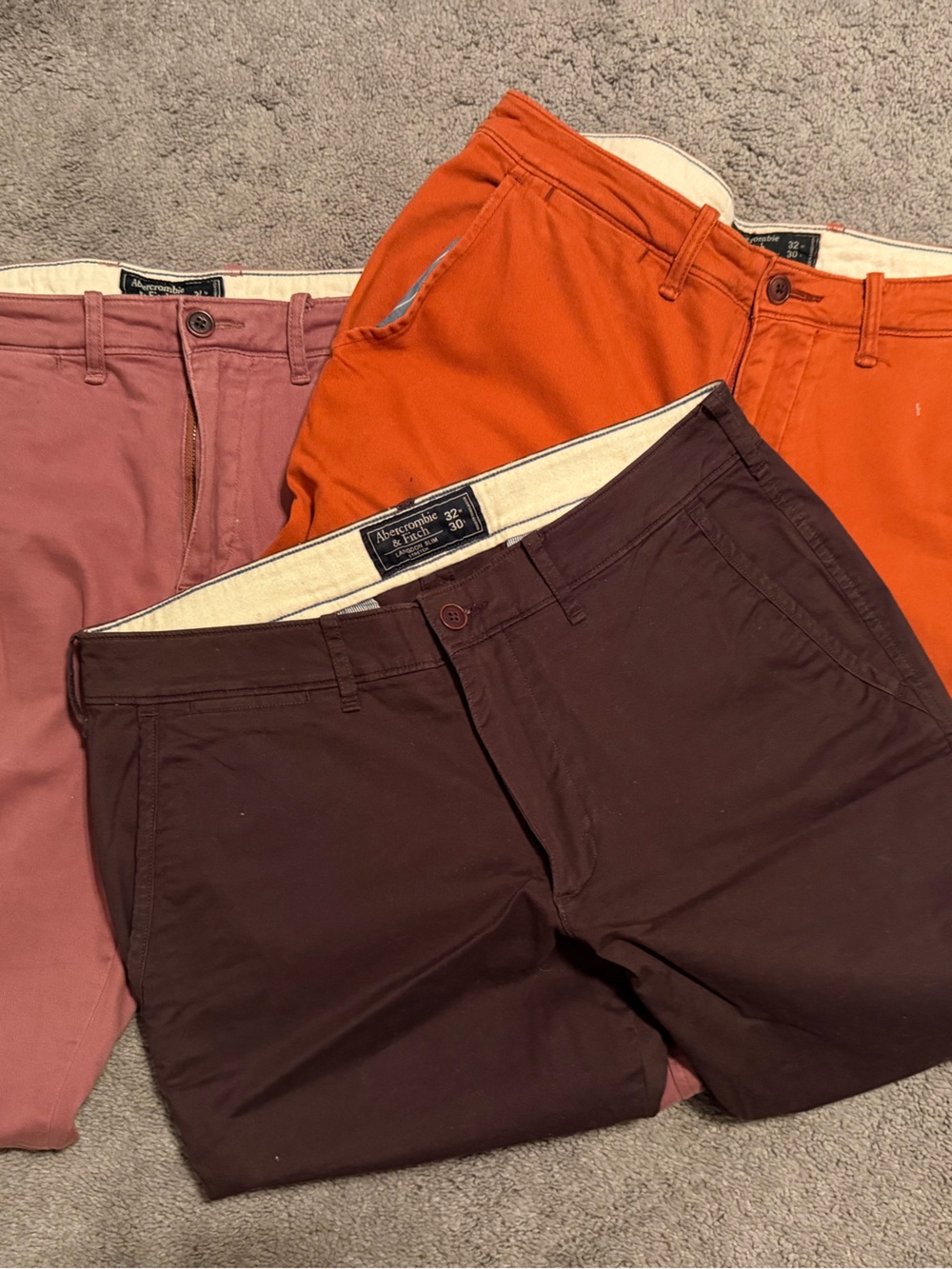 Abercrombie & Fitch Men's Pink, Plum & Orange Chino Pants COMBO PACK - Picture 2 of 11